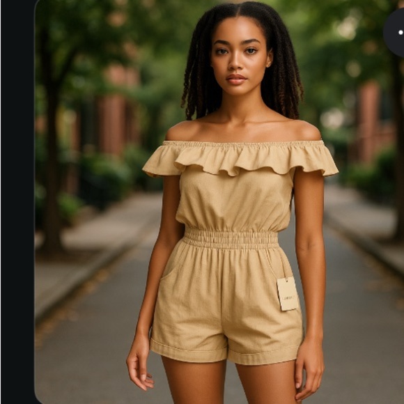 Womens Paradise Off Shoulder Ruffle Romper Small NWT - Picture 1 of 7